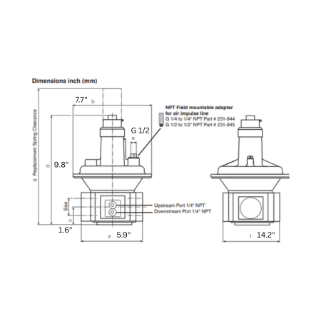 Dungs 226462 Proportionator/Zero Governor Regulator FRG 715/6 Dimensions