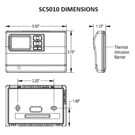 ICM Controls SC5010 Programmable Thermostat Dimensions