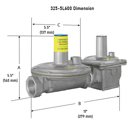Maxitrol 325-5L600 Gas Regulator Dimensions